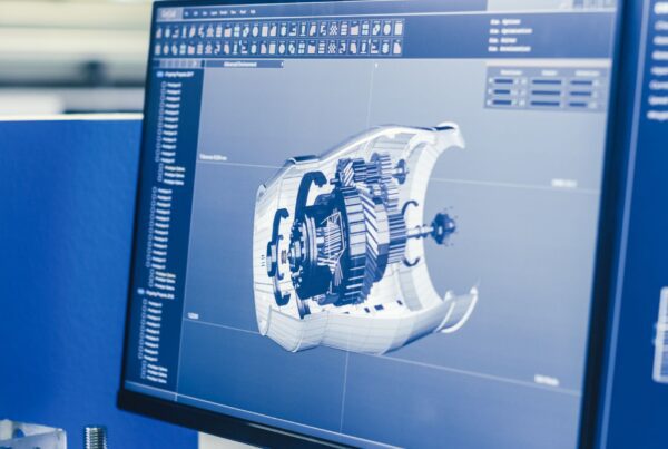 Close image of 3D CAD software on computer monitor